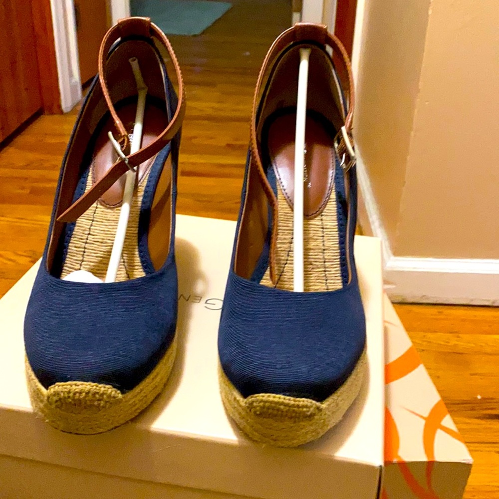 navy suede wedge shoes